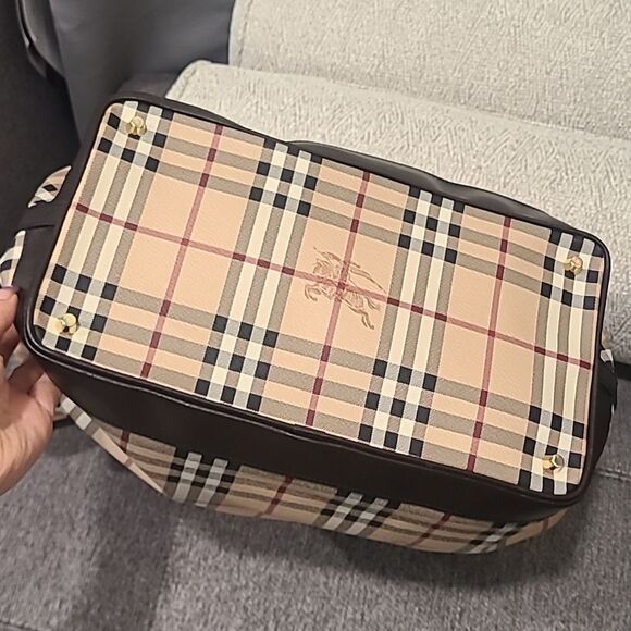 Burberry Haymarket Check Golderton Tote Medium Authentic Crossbody Brown Tan - Picture 8 of 10